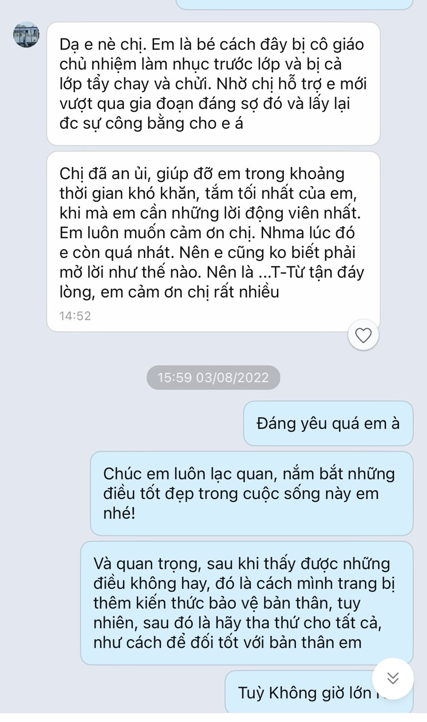 Một tin nhắn cảm ơn của khách hàng gởi đến Luật sư Phùng Huyền
