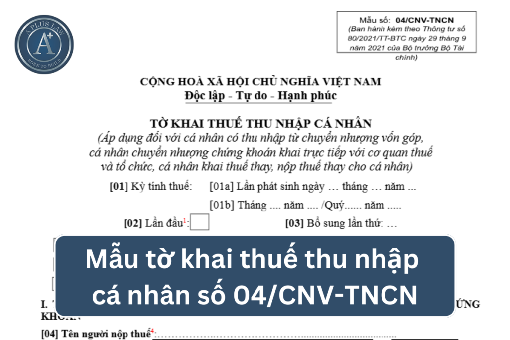 tờ khai chuyển nhượng vốn mẫu 04/CNV-TNCN