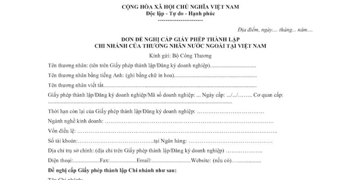 Hồ sơ xin cấp giấy phép thành lập chi nhánh công ty nước ngoài