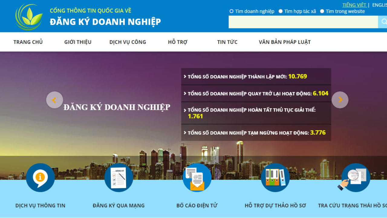 Trường hợp đăng ký qua mạng điện tử sử dụng chữ ký số công cộng